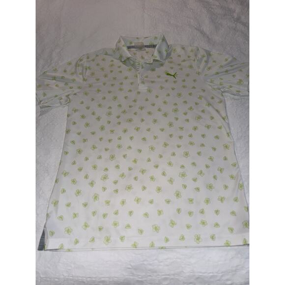 Puma Golf Polo Mattr White Green Spring Sz L Performance Quick Dry Cool Dad Logo - Picture 4 of 14